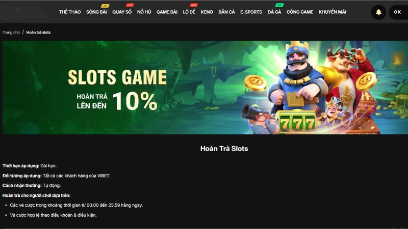 Chương trình thành viên NgonClub hoàn trả Slots